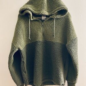PINK Victoria's Secret Olive Sherpa Hoodie